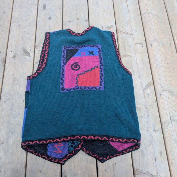 Vintage Y2K Sigrid Olsen Cardigan Sweater Vest Women's M Green Colourblock Retro - Picture 7 of 7